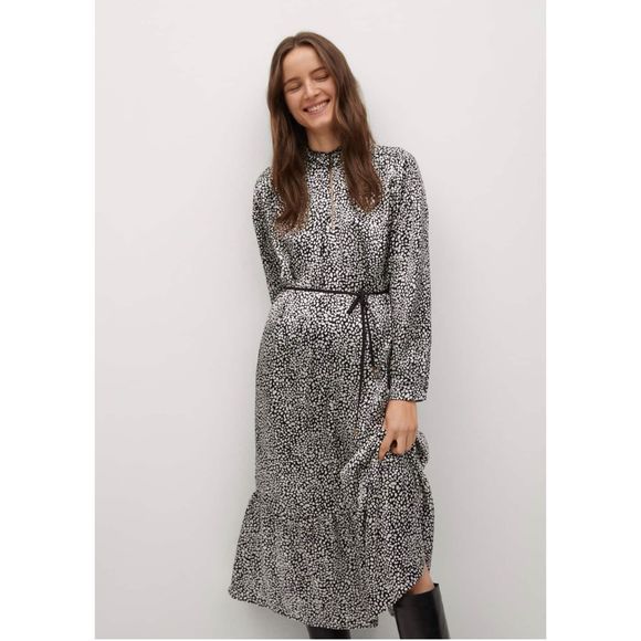 Mango Dresses & Skirts - Mango Belt Printed Dress Black/Ecru Size 10 XL